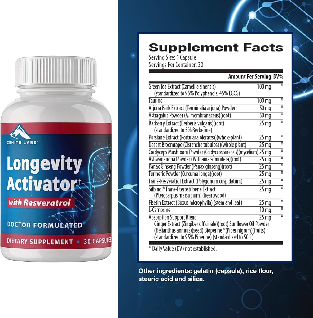 Zenith Labs panjang umur Aktivator Anti- Penuaan Suplemen Dieter, Antioksidants Alam dengan Resveratrol - Mendukung Aktif Abadi dan Memori Sehat, 3 Pack