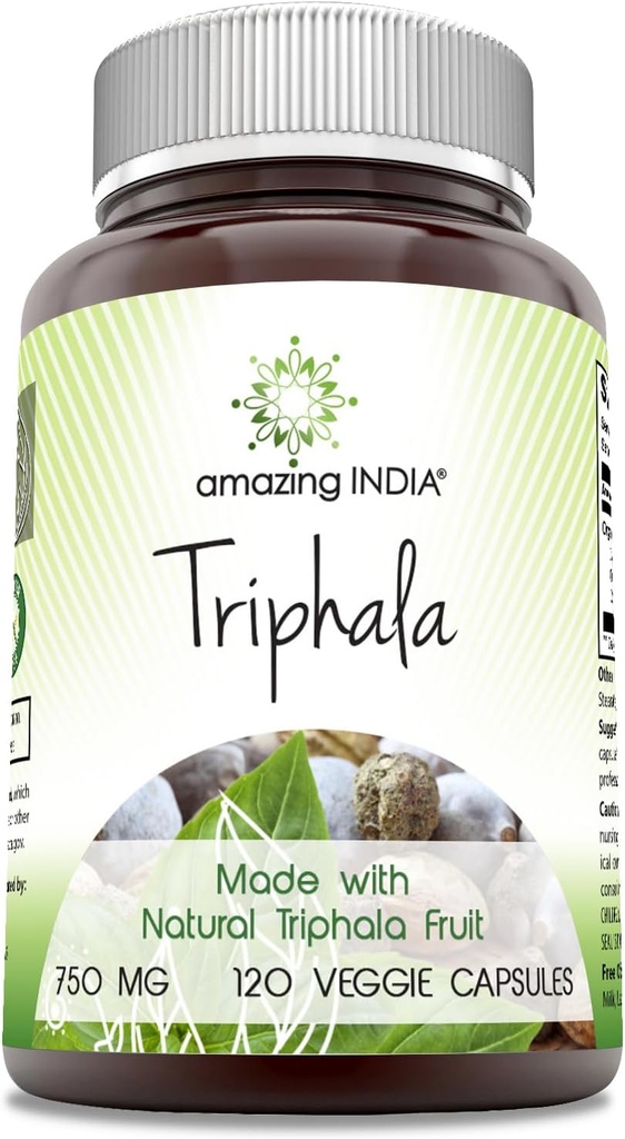 Amazing India Triphala (Natural Triphala Fruit) Supplemen 124; 750 Mg per Serving 124; 120 Veggie Capsules 126; Non-GMO 124; Gluten- Free