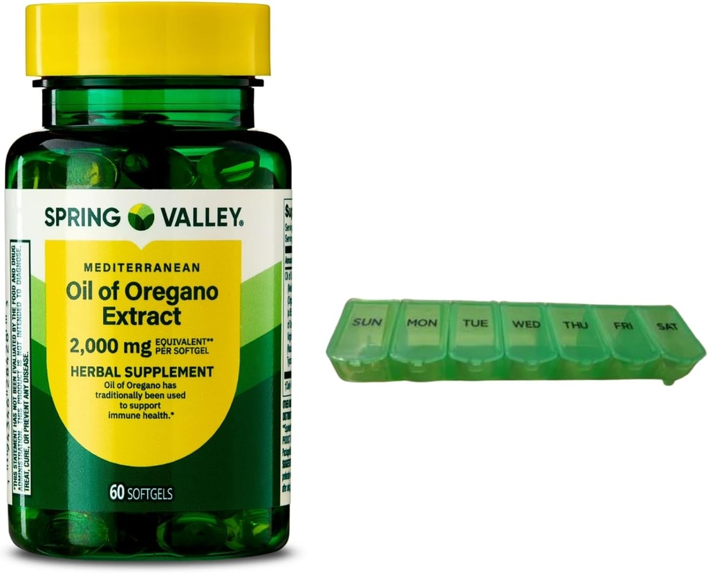 Spring Valley Mediterania Minyak Oregano 2000 mg 60 Softgels untuk Imune Kesehatan dengan Pill Organizer