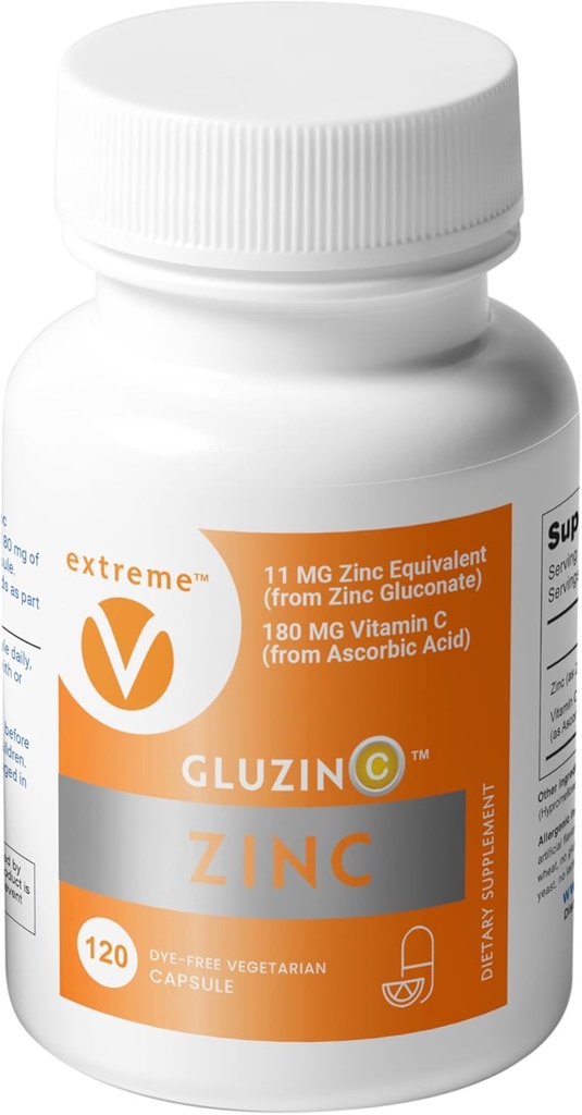 Zinc MG11 + VC Immune Formula 126; Zinc Gluconate 11mg + Vitamin C 180mg 124; 120 Dye- Free Vegetarian Capsules