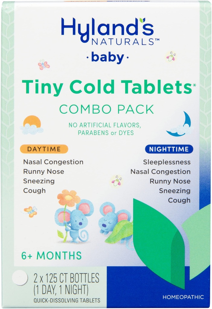 Tablet Dingin Bayi Kecil, Paket Nilai Siang dan Malam, Obat Dingin Bayi dan Bayi, Decongestant, Hidung Runny dan Bantuan Cough, 250 Quick- Dissolding Tablet