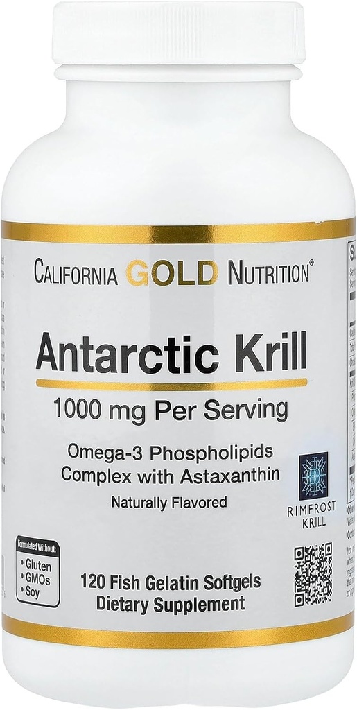 California Gold Nutrition Antartika Krill Oil, Omega- 3 Phospholipids dengan Alamring Astaxanthin, Natural Strawberry & Lemon Flavor, Non GMO, 1.000 mg, 120 Fish Grintin Softgelels
