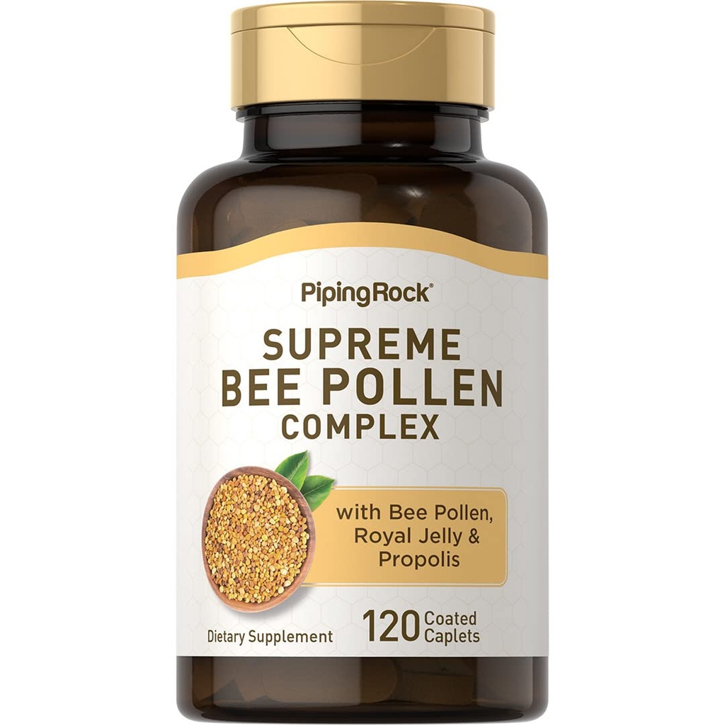Piping Rock Bee Pollen dengan Royal Jelly dan Propolis 124; 120 Caplets 124; Suplemen Pelengkap untuk Perempuan dan Pria 124; Non- GMO, Gluten Bebas
