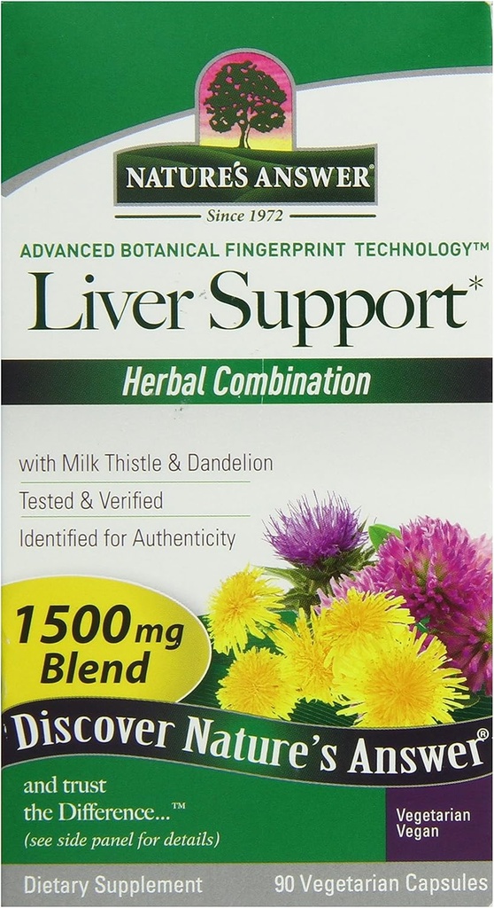 Jawaban Alam Liver Dukungan Kombinasi Herbal Suplemen Diet Organik Vegetarian Natural Vegan Dukungan Ideal untuk Fungsi Hati Sehat - 1500mg (90 Kapsul)