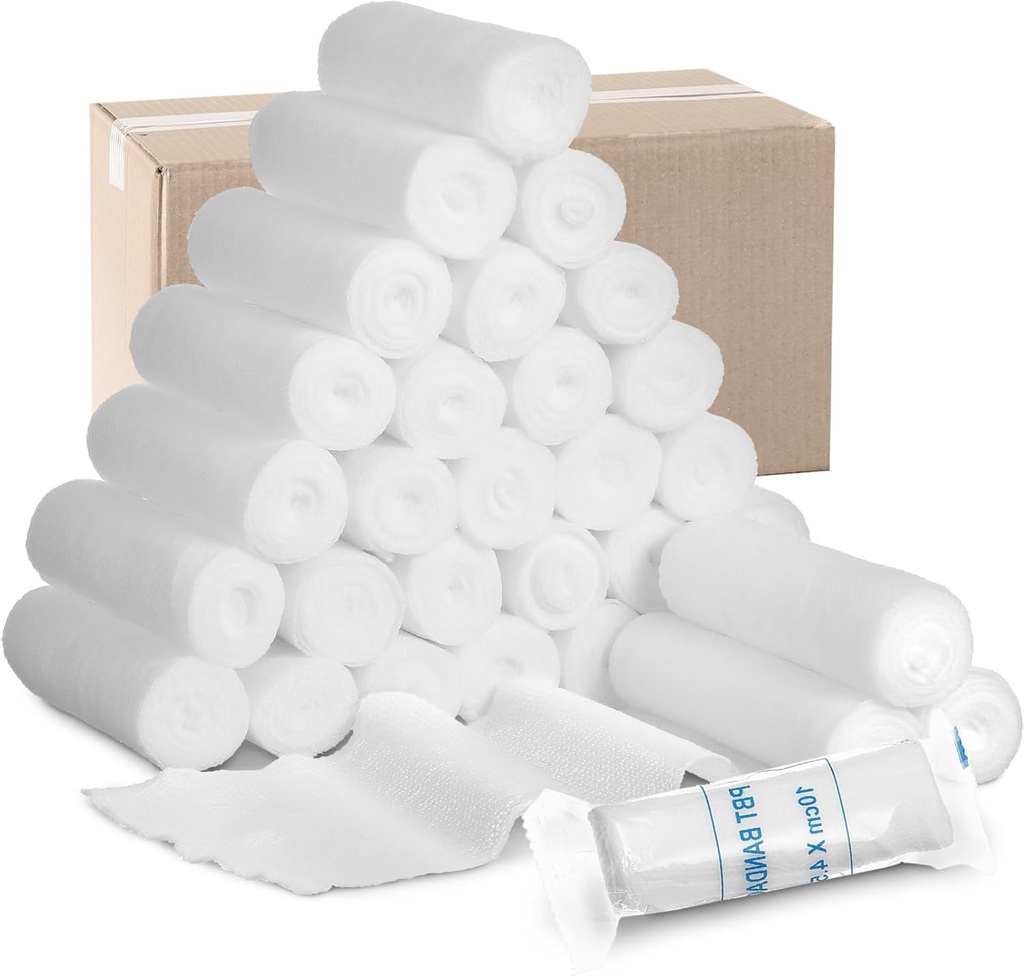 Treela 100 Rolls Gauze Bandage, 4 in x 5 Yards, Eleustic Bandages Individual Packaging Sterile Non Latte Pertama Aid Paid Medical Breattable Gauze Roll Bold for Safety Weund Caring and Supplies