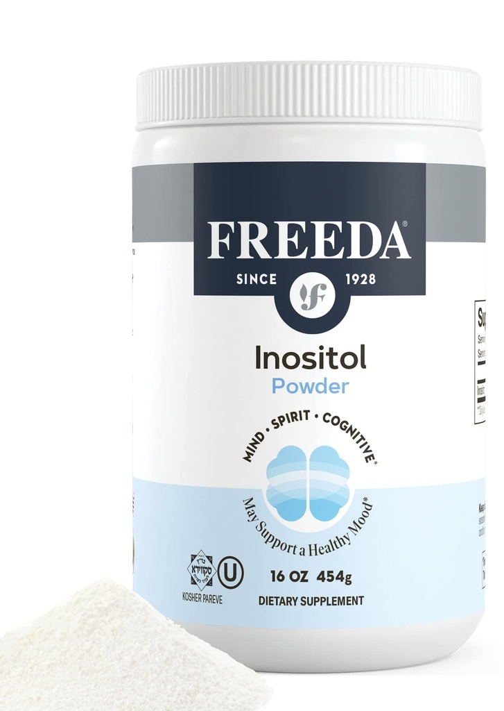 FREEDA Pure Myo- Inositol Powder - Vitamin B8 for Hormone, Mood & Cellular Health - Pendukung Fertilitas, Fokus, Fungsi Sistem Energi & Gugup - Kosher, Vegan, Non-GMO, Gluten- Bebas (16 oz)