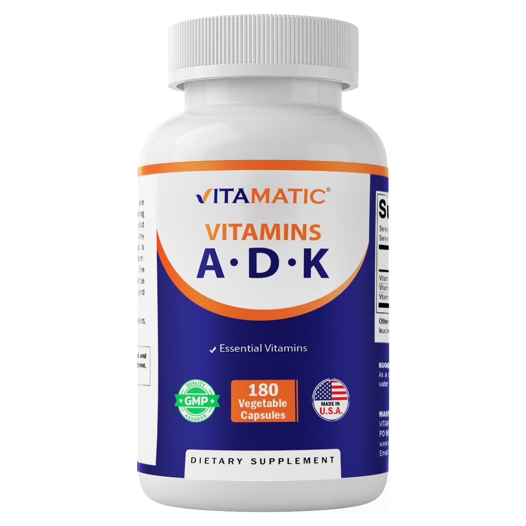 Tambahan vitamin ADK Vitamin, 180 Veg Capsules, Potency Tinggi Vitamin A, D3, K2 untuk Kesehatan Tulang, Calcium Absorpsi, Non-GMO, Gluten Bebas