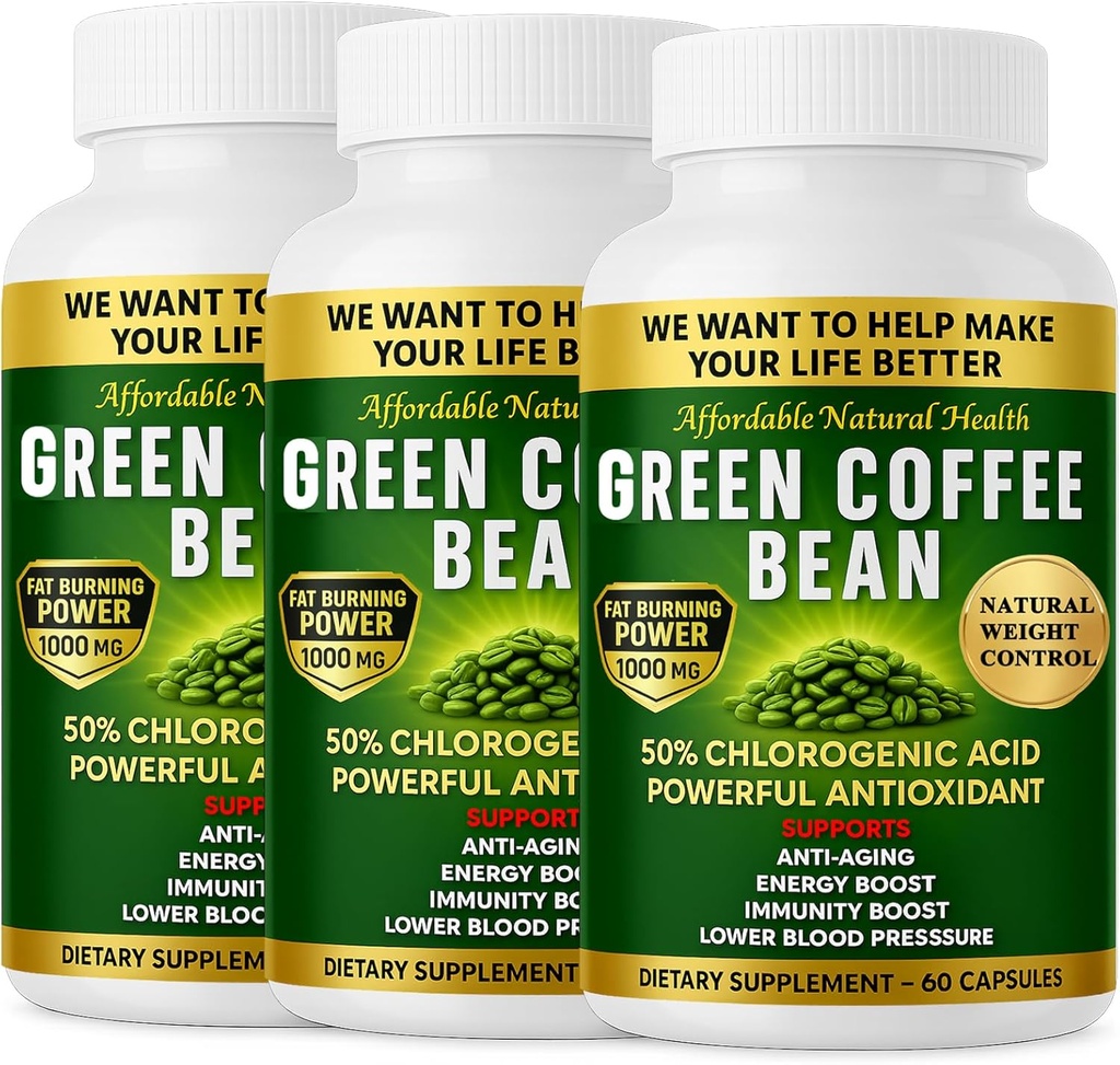 Green Coffee Bean Extract, 100% Pure Green Coffee Bean Capsules, 50% Klorogenic Acid, 10.000 mg Strength, 180 Capsules, 6 Bulan Supply, Non-GMO dan Gluten Free, Tradisional Herbal Suplemen