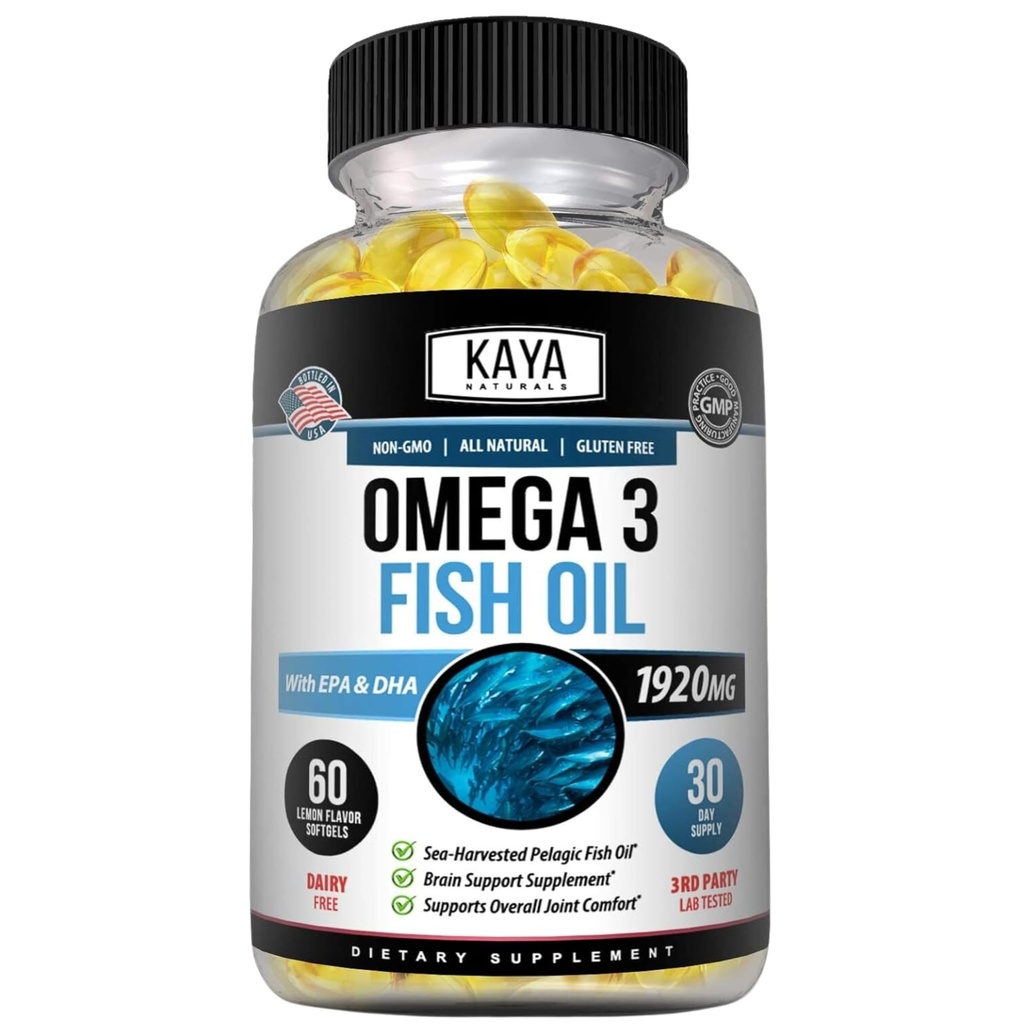 Kaya Suplemen Omega 3 - Alam Made Omega 3 Fish Oil - 100% Murni Seat - Diberikan Pelagic Fish Oil dengan Tidak Fishy Aftertaste - 60 Count Softgeels