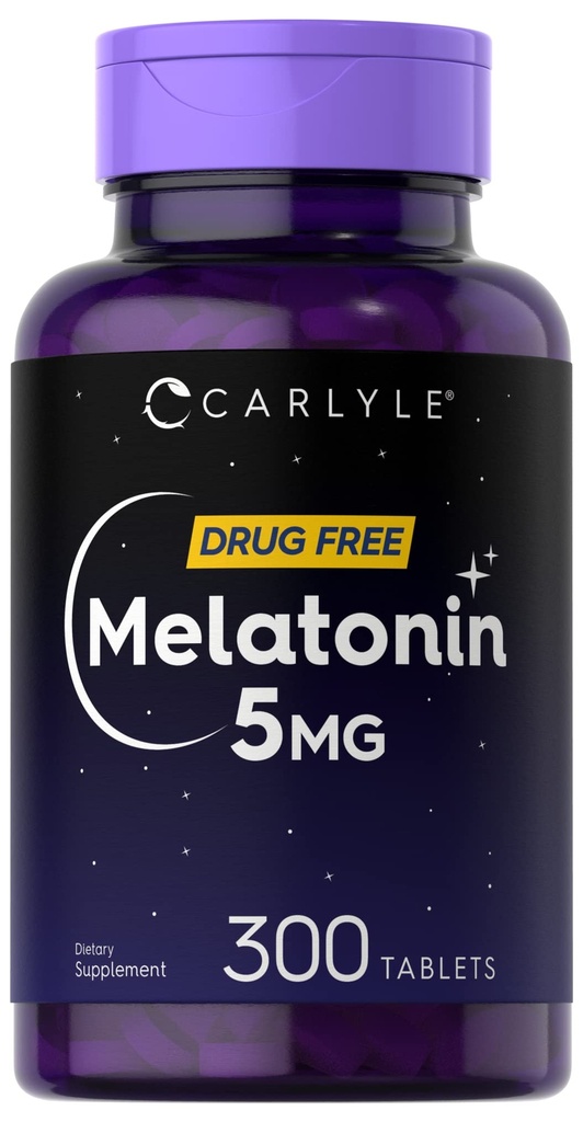 Carlyle Melonatin 5mg 124; 300 Tablets 126; Drug Free Supplement 12.4; Vegetarian, Non- GMO, Gluten Free