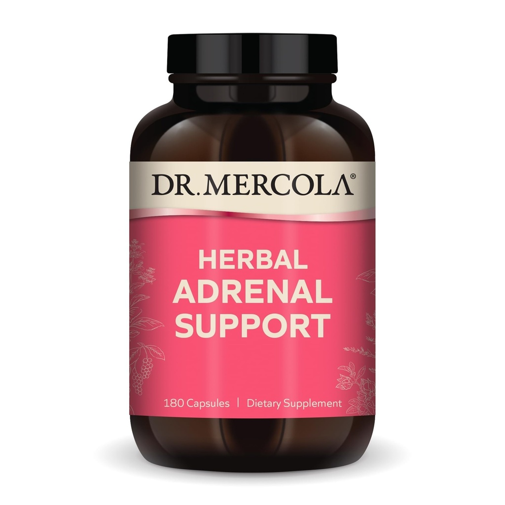 Dr. Mercola Herbal Adrenal Support, 90 pelayan (180 capsules), Dietary Supplement, Mood and Stress Management, Non- GMO