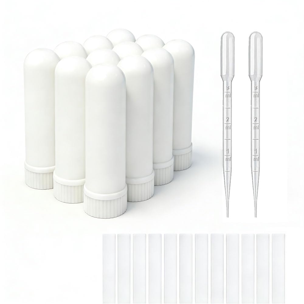 12 Sets Estimate Oil Aromatherapy Tubes Inhaler Sticks Blank Nasal Inhalers (12 Complete Sticks) + 2 Polyethylene Pipette Droppers
