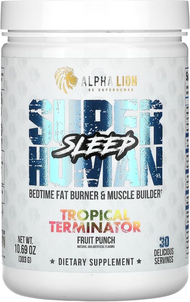 ALPHA LION Superhuman Sleep Supplement, Night Time Aid, Muscle Recovery, Muscle Builder & Gainer, Improve Body Composition (30 Servis, Fruit Punch Flavor)