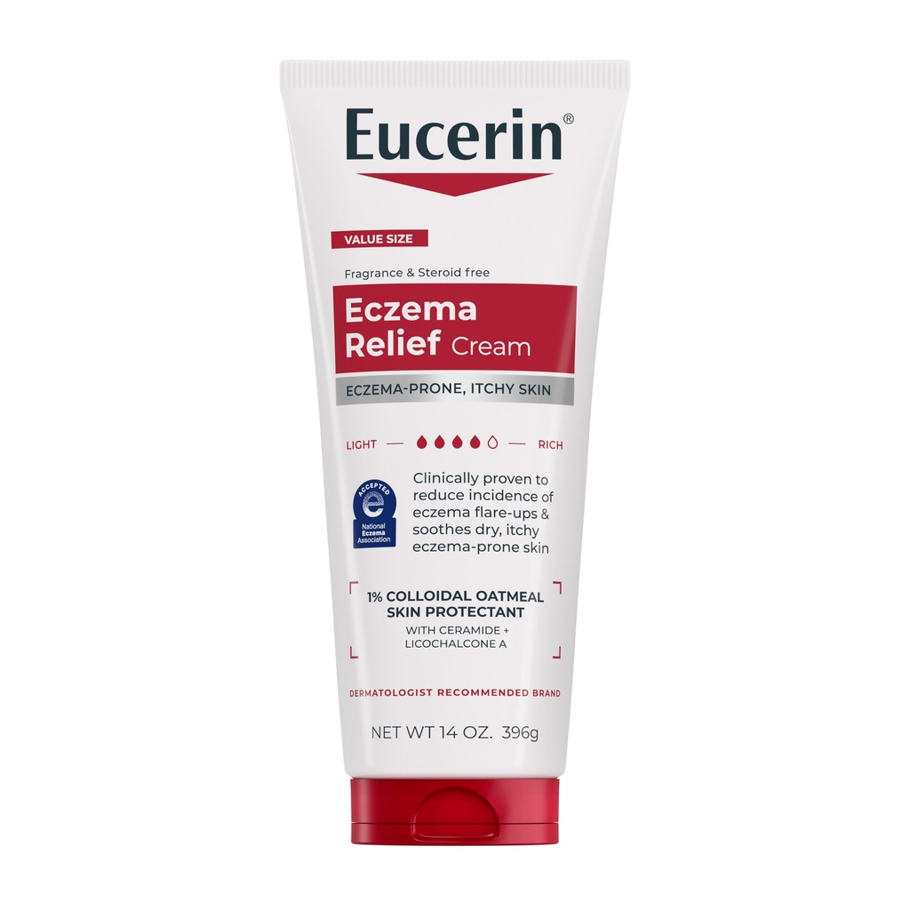 Eucerin Eczema Relief Body Cream, Eczema Cream dengan Colloidal Oatmeal, Ceramide-3 dan Licorice Root Extract, 14 Oz Tube
