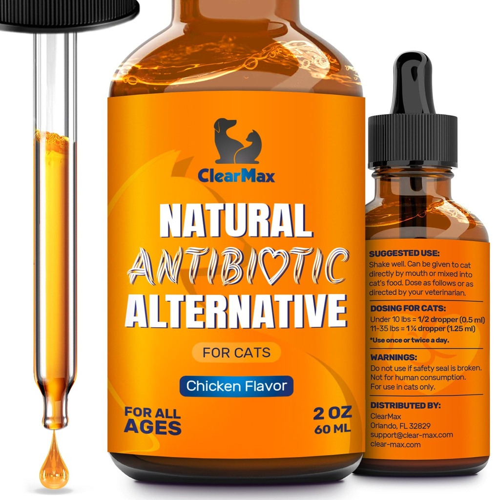 Antibiotik Kucing untuk Membantu dengan Kotoran & Alergi - Antibiotik Bagi Kucing Untuk Membantu Dengan Utis dan Digetical Moments - HIPS & Joints Dukungan - Attractive Chicken Taste - 2 Oz Botol