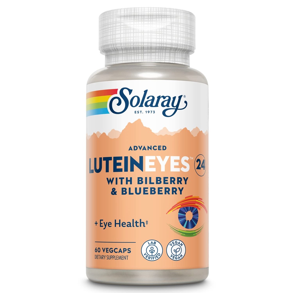 SOLARAY Advanced Lutein Eyes 24 mg - Lutein and Zeaxanthin Supplements - Eye Health Support with Blueberry and Bilberry Extract - Vegan, 60-Day Guarantee, Lab Verified - 60 Servings, 60 VegCaps