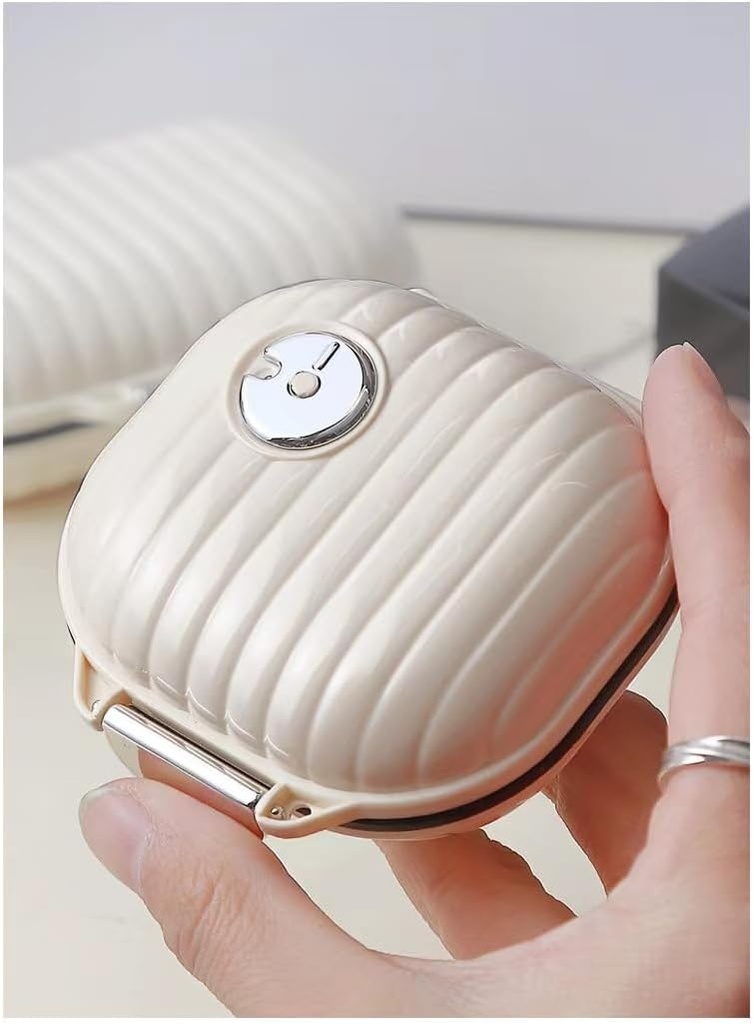 Pill Organizer Case dengan Carabiner, 7 kompartemen, Discenser Terkotak untuk Pria dan Wanita, Beige (Small Milk White)