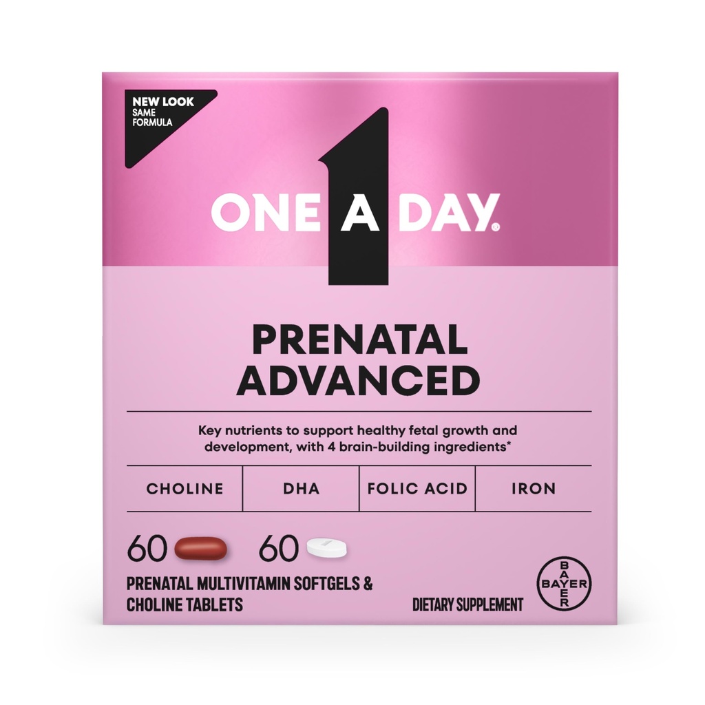 Satu hari sebelum melahirkan Prenatal Vitamin dengan Asam Folic, Choline, DHA & Iron, Vitamin Pregnancy for Women untuk Mendukung Pengembangan Bayi, 60 + 60 Ct (120 Total Set) (Packaging May Vary)