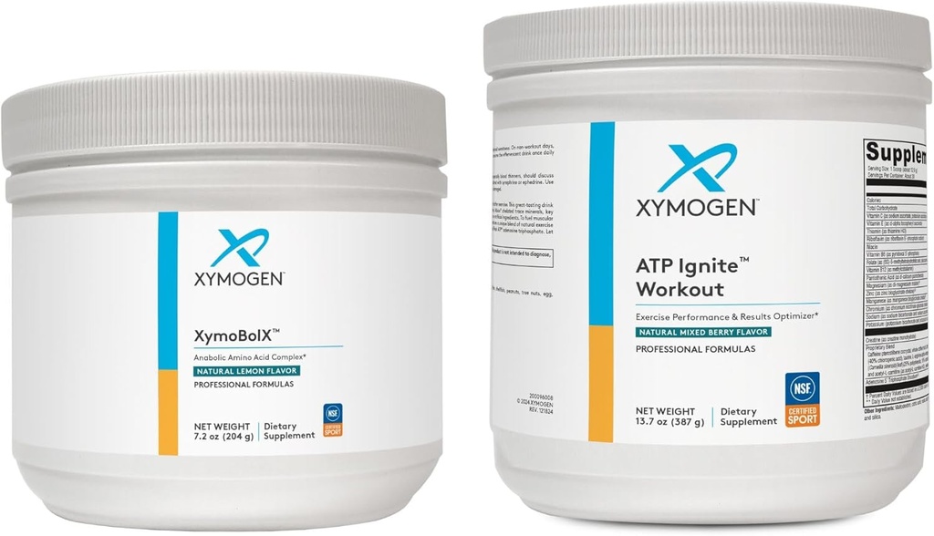 XYMOGEN XymBolX Lemon + ATP Ignite Workout Powder Bundle - Supports Performance, Recovery + Energy (2 Botol, 7.2oz + 13.7oz Masing-masing)