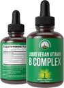 B Kompleks Cair Drops Vegan Suplemen. 5 B Vitamin terbaik dengan B3 Niacin, B6, B7 Biotin, B9 Folate, Methylcobalamin B12. Untuk dewasa, Pria, Wanita