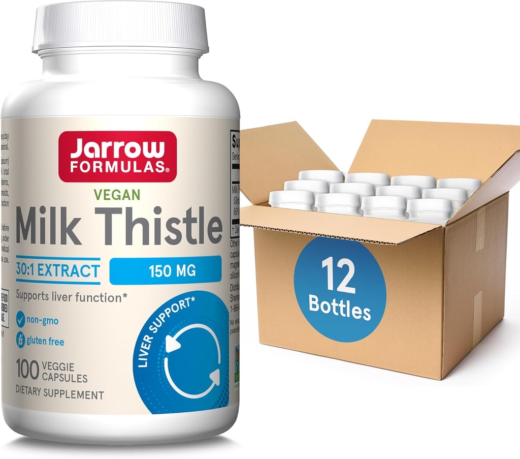 Jarrow Formula Milk Thistle 150 mg - Antioksidant Mendukung Respon Imune, Fungsi Hati & Glutathione - Hingga 100 Pelayan (Veggie Kapsul), Paket 12