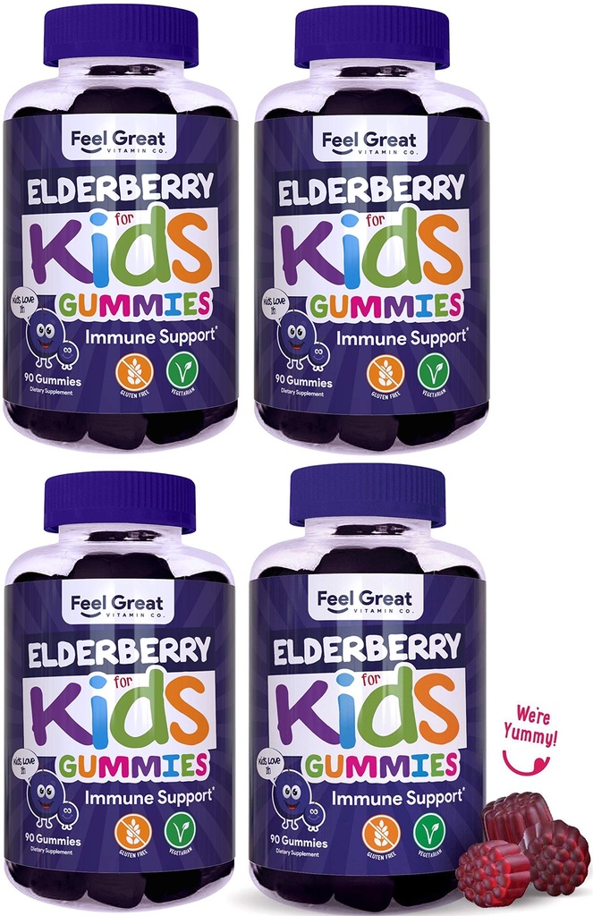 Feel Great Kids Elderberry Gummies with Zinc and Vitamin C (4- Pack):