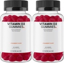 Codeage Vitamin D3 Gummy Vitamin, Vitamin D3 5000 IU Cholecalferol 125 mcg, Soft Pectin-Based, Animal Gantatin- Free Gummy, Gummies Vitamin, Tasty Strawberry, Non-GMO - 2-Pack