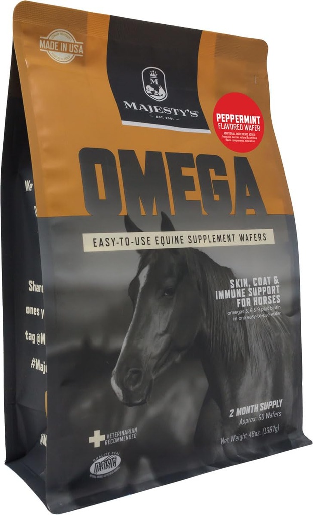 Omega Wafers Mulia - Kuda Superior / Equine Skin, Coat, dan Tambahan Dukungan Imune - Omega 3, 6, 9, dan Biotin (Peppermint, 60 Count)