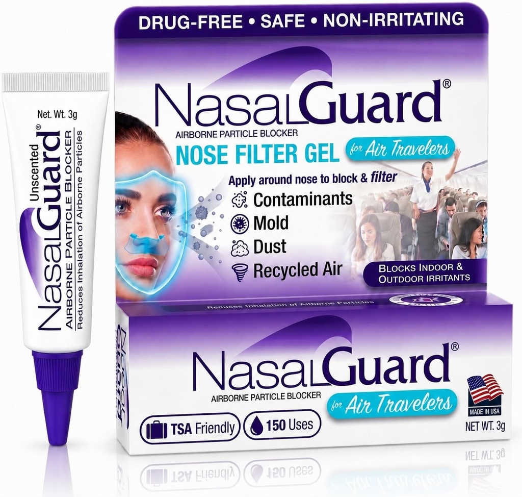 Partikel Blocker Airborne Nasal Gel untuk penjelajah udara - Drug-Free, Non-menjengkelkan, Non-dungsy, Perjalanan Pesawat Udara Disetujui (Unscented) - Lebih dari 150 Aplikasi Per Links (0.1 oz, Pack of 1)