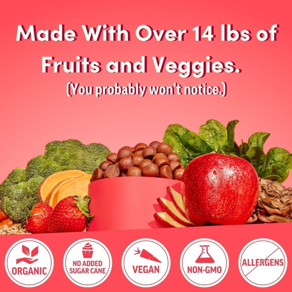 Llama Multivitamin untuk Perempuan, Vegan, Gumi Organik dengan Vitamin D, C dan K, Gummy Real Perempuan Vitamin, Suplemen Multivitamin Chewable, Tanpa Ditambahkan Sugar Cane, Cherry, 120 Ct