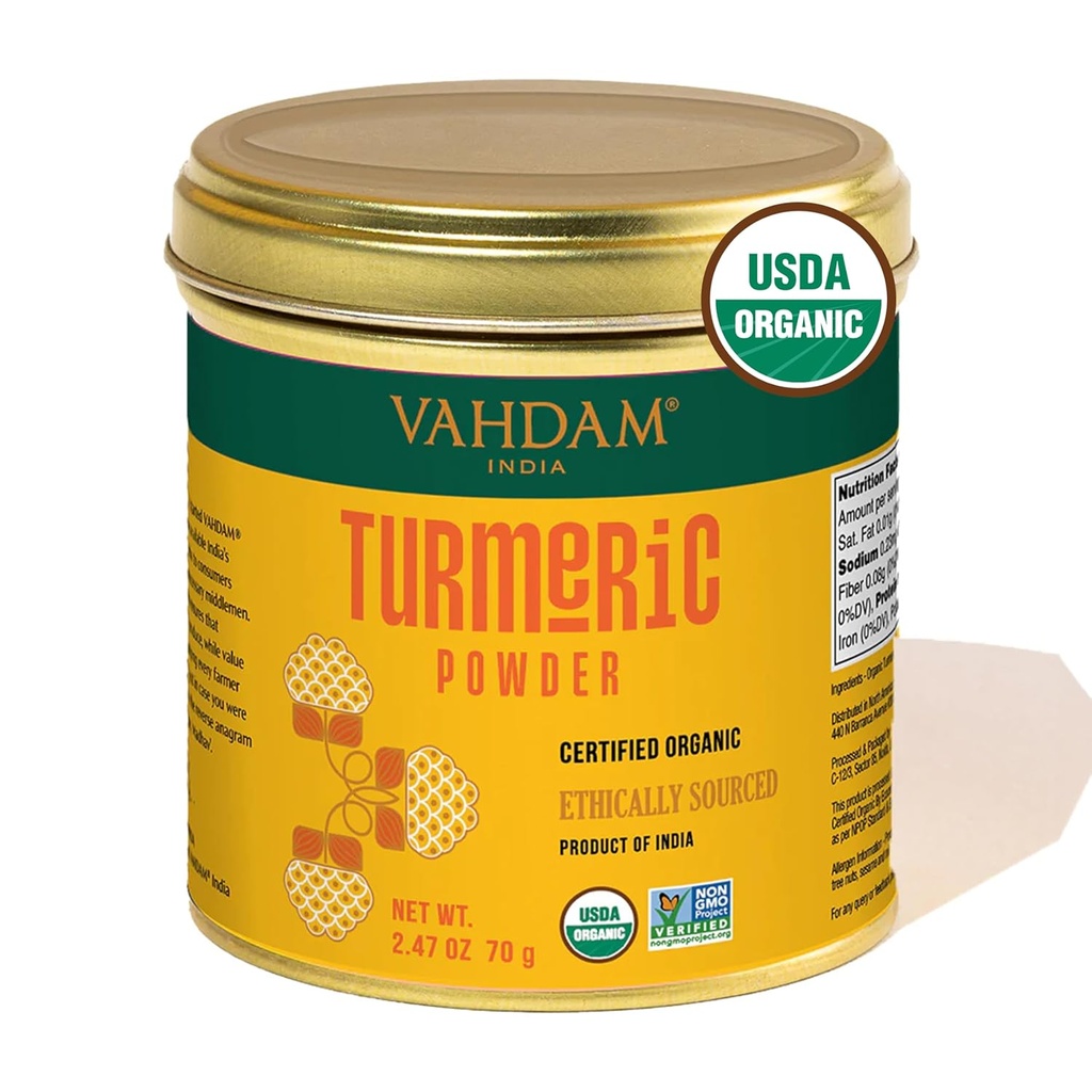 VAHDam, Powder Turmeric organik w / High Curcumin (2.47oz) USDA Organik, 100% Raw dari India 124; Gluten- Bebas, Non- GMO 124; Quality Premium & Aroma 124; Single Origin Spice 124; Direct from Source