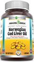 Amazing Omega Norwegia Cod Liver 1000 Mg Softgels Suplement: 124; Omega-3, EPA, DHA, Vitamin A, D & Vitamin E (Orange 124; 250 Count)