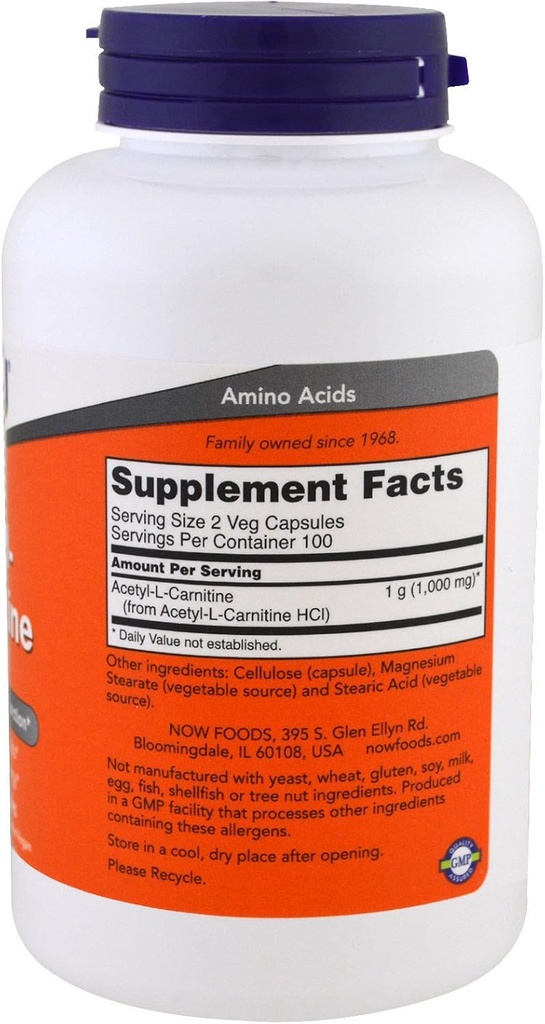 NOW Foods Acetyl L- Carnitine 500mg - 200 ct (Paket 2)