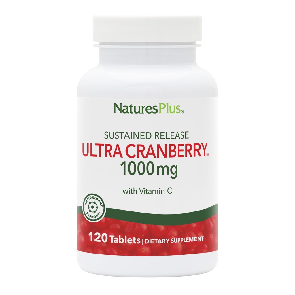 NaturesPlus Ultra Cranberry, Diterima Rilis - 1000mg, 120 Tablet - dengan Vitamin C - Vegetarian, Gluten Bebas - 60 Hamba