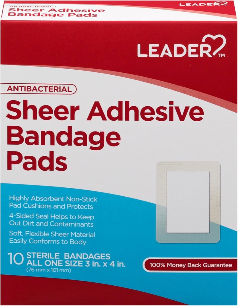 Leader Sheer Adhesive Bandage Pads, Packs of Blends dengan Skin, Skin Absorbend Non-Stick Pad, untuk Pertolongan Pertolongan Pertama dan Weund, Band- Aid, Semua satu Ukuran 3 / 4 "x 4", 100 ct.