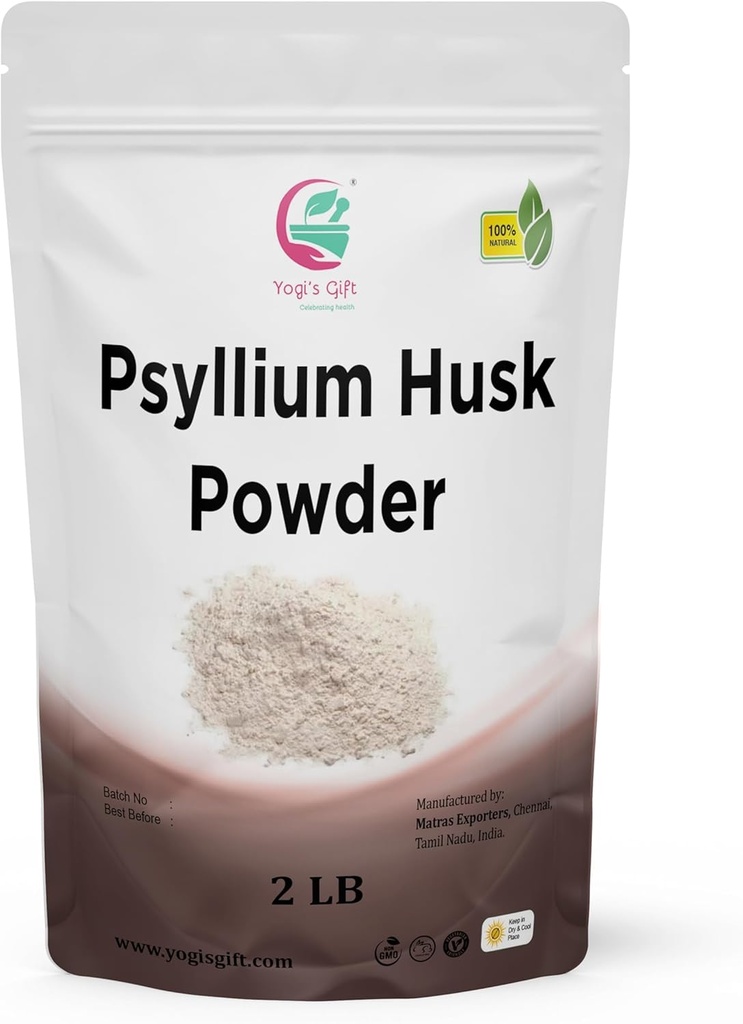 Psyllium Husk Powder 2 lb (32Oz) 98% Kemurnian, Premium Quality, Digunakan untuk Baking, Memasak dan Beverages, 100% Tanah Natural Fine, Non GMO oleh Yogi Gift