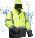 Peralatan 100% Jaket Keselamatan Air Tertahan Air untuk Pria, Hi Vis Jaket Pekerjaan Reflektif, Konstruksi Rain Coats untuk Cuaca Dingin