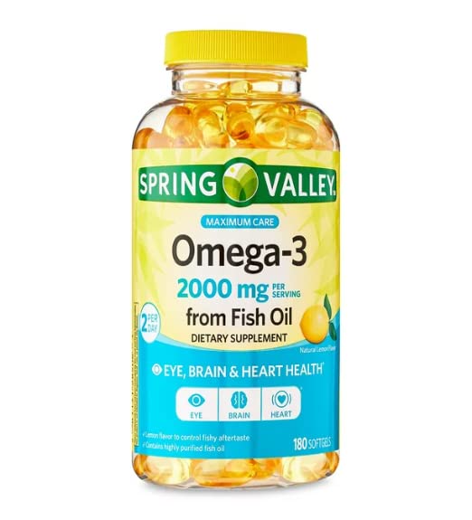 Spring Valley Omega- 3 dari Fish Oil Maximum Care Softgels, 2000mg, 180 Count