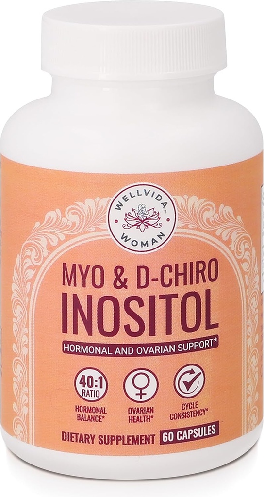Myo- Inositol & D-Chiro Inositol Pasokan Botol (60 Kapsul) 40: 1 Rasio Capsule untuk Ovarian Dukung Myo- Inositol 1000mg & D- Chiro 25mg Inositol Capsules w / Caronositol - Daily Inosiol for Women