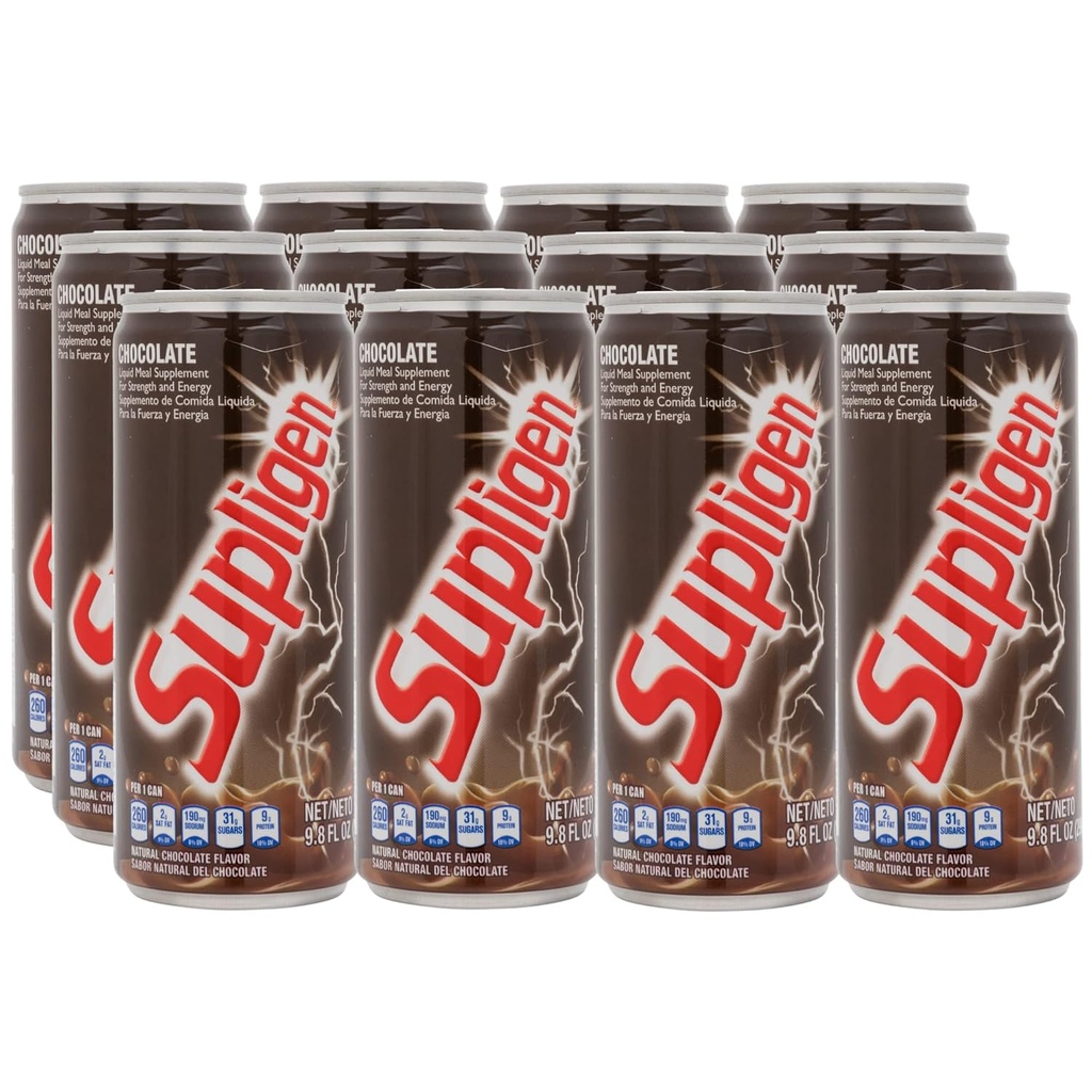 Supligen Chocolate Liquid Meal Suplement, 9.87 oz (Paket 12) - Protein & Vitamin Shake for Energy, Power & Recovery - Ready-To-Drink Nuttration Meal
