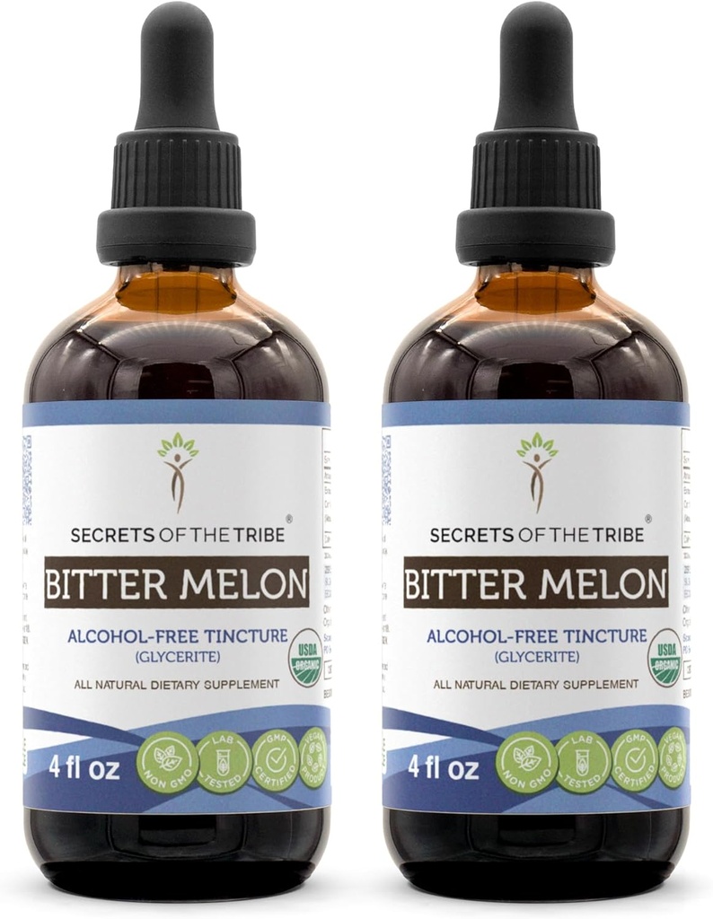 Rahasia Suku Bitter Melon USDA Organik Melon 124; Alcohol- Ekstrak Bebas, Tinggi Potence Herbal Drops 124; Dibuat dari 100% Sertifikasi Biduk Organik Melon (Momordica Charantia) Dry Fruit (2x4 oz)