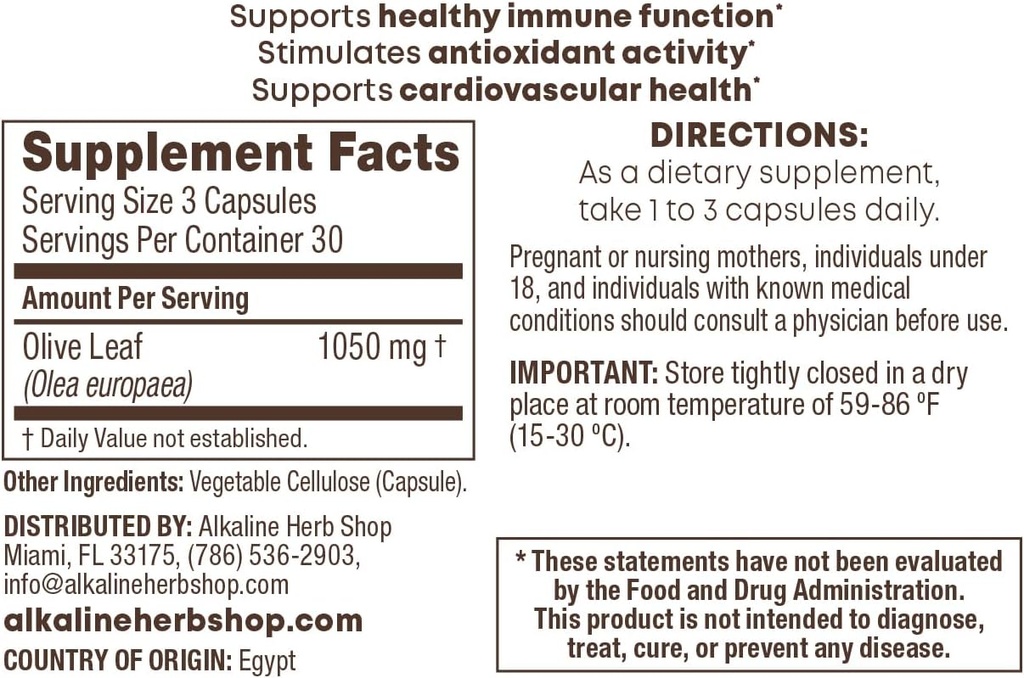Alkaline Herb Shop Olive Leaf Suplemen 90 Capsules