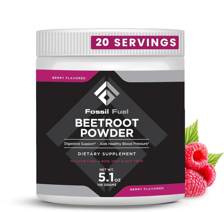 Fosil Fuel Organic Beet Root Pounder, Supports Nitric Oxide, Circulation, Energy, Heart Health - Beetroot Premium Superfood Beets Powder Nitrate Diet, Non-GMO, Vegan-Friendly, Berry (20 Pelayan)