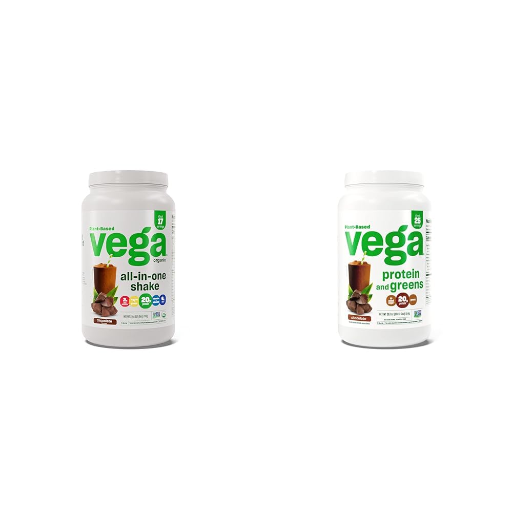 Vega Organik All-inOne Vegan Protein Powder, Chocolate & Protein dan Hijau Powder Protein, Coklat