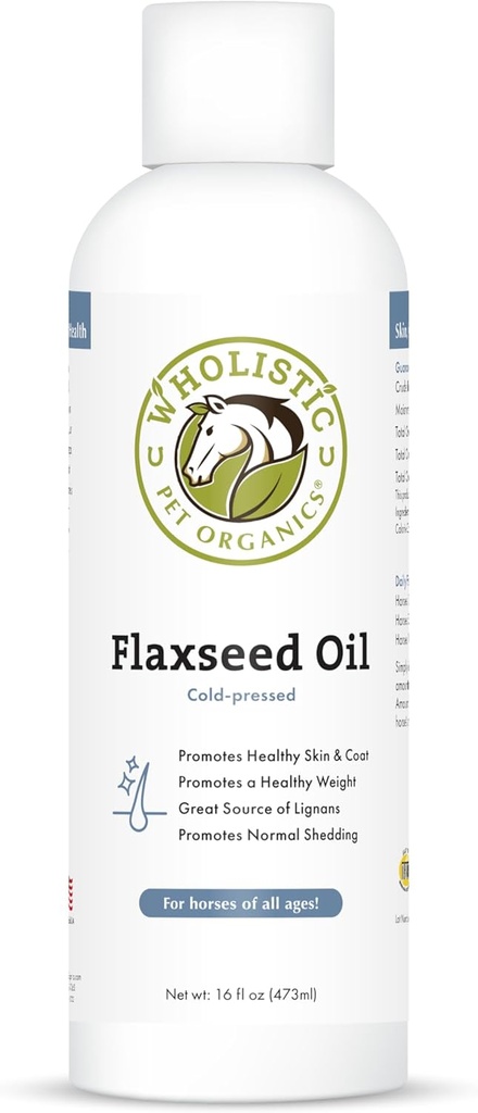 WHolstic Pet Organics Flaxseed Oil: Organic Flaxseed Oil for Horses -Flax Oil Horse Suplement with Antioksidant Rich Rosemary and Omega 3, 6 Fatty Acids for Cardio, Immune, Skin and Coat Health-16 Oz