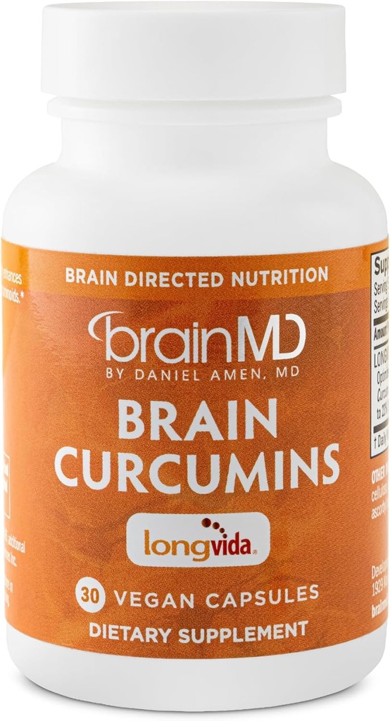 BRAINMD Brain Curcumins - 30 Vegan Capsules - dengan Longvida Curcumin - Gluten Free - 30 Servis