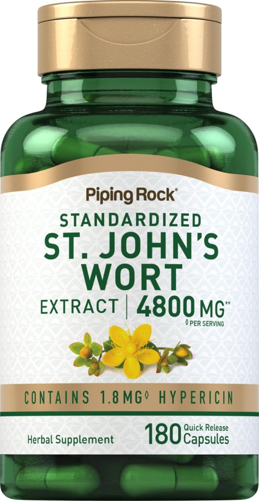 Piping Rock St John 's Cort Capsules 124; 4800 mg 124; 180 Pil £124; Ekstrak Tambahan Perempuan dan Pria 124; Non-GMO, Gluten Bebas