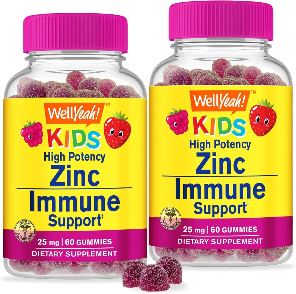 WellYeah Zinc for Kids 25mg Gummies - Imune System and Antioksidant Dukung - Skin Health, Maksimum Power Children Zinc Supplemen Imune Booster Gummy - GMO-Free, Vegan - 60 Gummim (2)