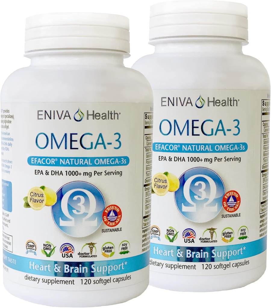Eniva Omega- 3 Fish Oil High EPA / DHA Premium Fish Oil Daily Supplement 2 Pack (240 caps)
