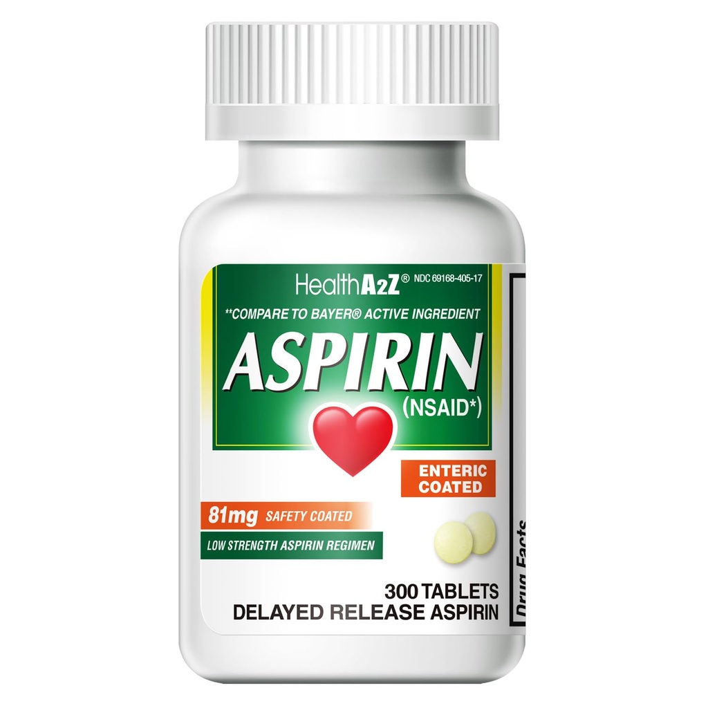 HealtA2Z ® Aspirin 81 mg 124; Kekuatan Rendah 124; Entertaic Coated 124; Relief nyeri 126; Reduces Minor Aches Muscle Pain & Cramps 124; Reducer Fever 124; Reduces Headache (300)